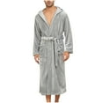 thumbnail image 1 of SHTXOZHI Mens Flannel Hooded Robe with Pockets Plush Fuzzy Fleece Lightweight Long Spa Bathrobe, 1 of 4