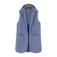 thumbnail image 5 of Long Vest for Women Sleeveless Cute Curved Hem Open Front Cardigan Winter Casual Hooded Fleece Cardigans with Pockets Blue S, 5 of 9