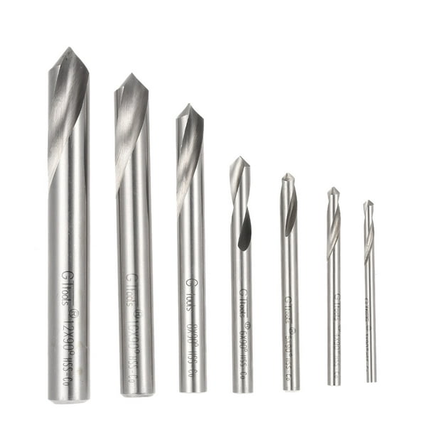 Amdohai 7pcs M42 HSS High Speed Steel Cobalt Spotting Drill Bits Set Round Shank 90 Degree Drilling Chamfering Tool