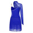 thumbnail image 4 of YiZYiF   Latin Dance Dress Women Rumba Chacha Tango Single Sleeves Performance Clothing Latin Skirt Blue M, 4 of 6