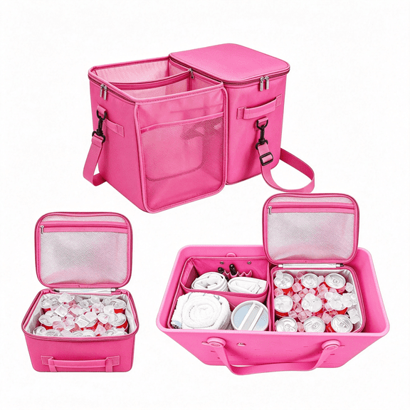 CHICAURA 2-in-1 Insulated Cooler Tote ,Upgraded Leakproof Camping Cooler Bag for Camping Hiking Picnic Beach 1 pack 17 x 11 x 0.6 in Pink