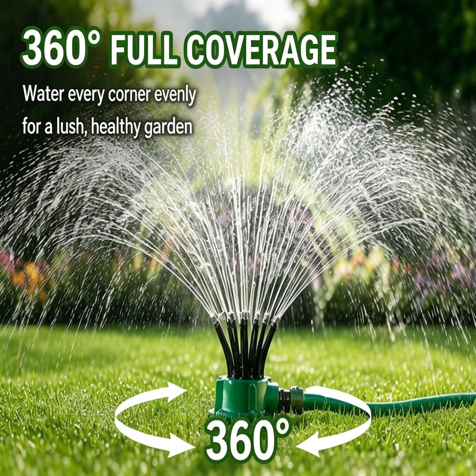 360° Coverage Precision Garden Irrigation Sprinkler with Heavy-Duty Spike Base, Automatic Rotating Lawn Sprinkler, for Yard, Lawn Sprinkler
