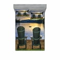 thumbnail image 2 of Ambesonne Beach Fitted Sheet & Pillow Sham Set, Lakeside at Sunset Park, Twin, Navy Green, 2 of 3