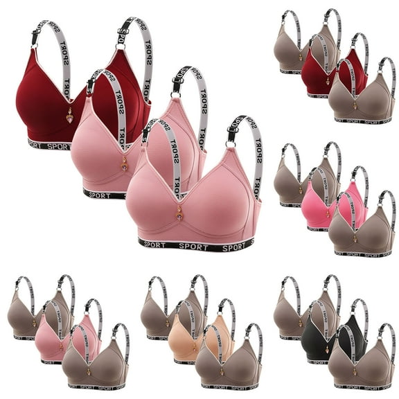 SMihono Womens 3 Pack Support Bras Comfortable Full Coverage Bra Wireless Beaded Bras Everyday Sport Push Up Bralette Beige XL