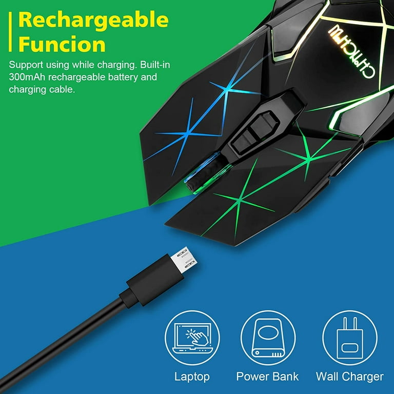 Wireless Mouse for Laptop Wireless Gaming Mouse with 2 Side Buttons for PS4 PS5 Xbox one s RGB Light up 3 200 DPI