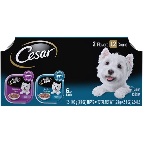 CESAR Wet Dog Food Filets in Gravy Filet Mignon & New York Strip Flavors Variety Pack, (12) 3.5 oz. Trays