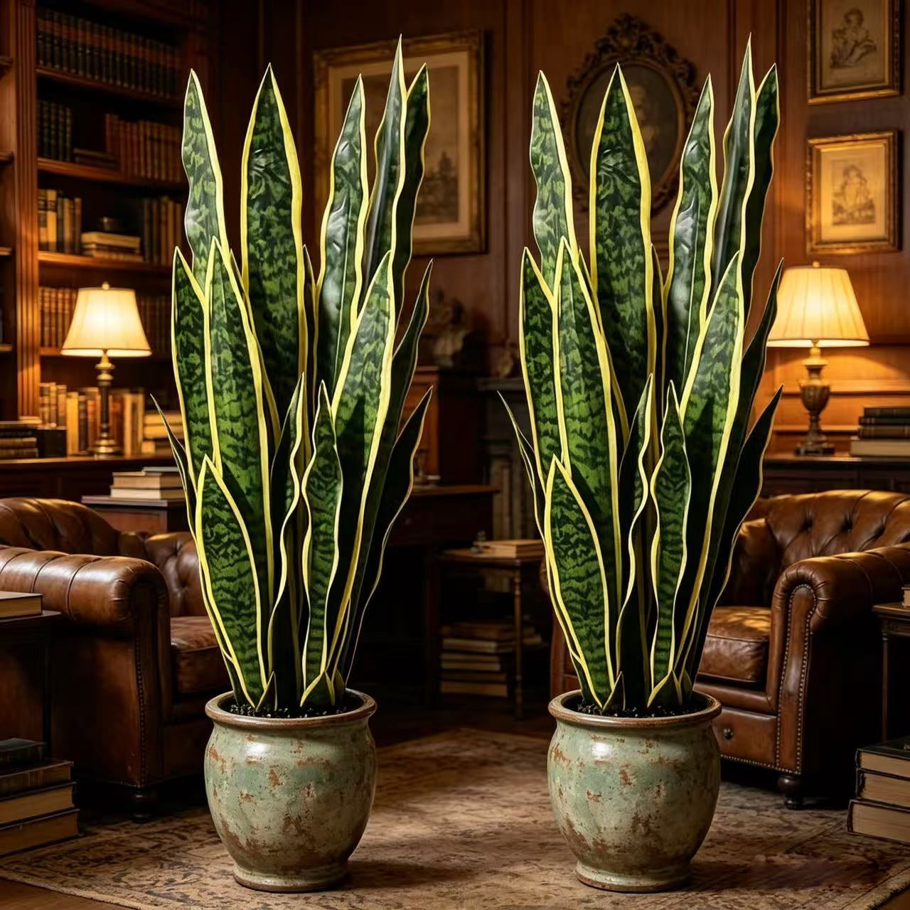22.44in Artificial Snake Plant, Faux Sansevieria with Golden Edges, UV Resistant Fake Snake Plant for Indoor Outdoor Home Office Living Room Decor, No Pot