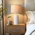 thumbnail image 6 of 23" Modern Ceramic Table Lamp Set of 2, Table Lamps for Living Room, Rustic Farmhouse Bedside Lamps Nightstand lamp for Bedroom, White Desk Lamp for End Table Home Decor Beige, 6 of 9