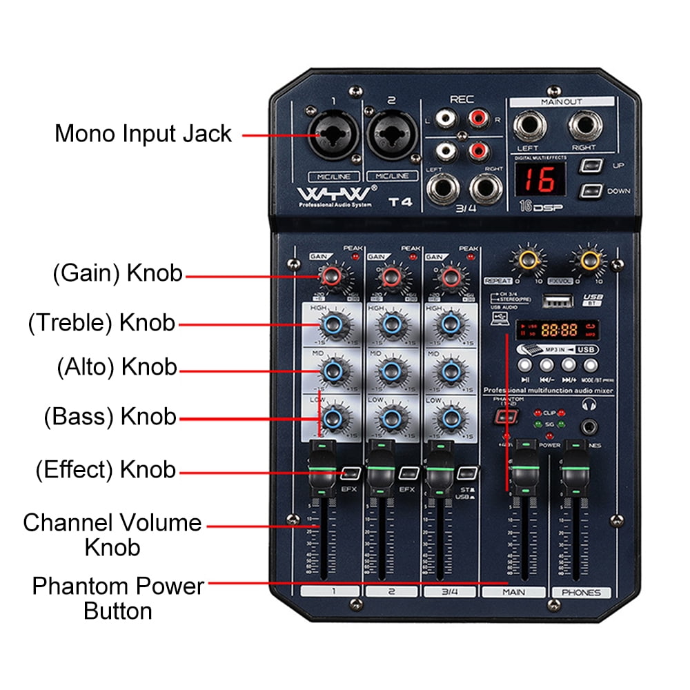 Nishore Mixing Console,16 48v Built-in 16 48v Function 5v Portable 6-channel Player Function 5v Mp3 Player Function 6-channel Sound Console Dj Network Live Portable 6-channel Sound