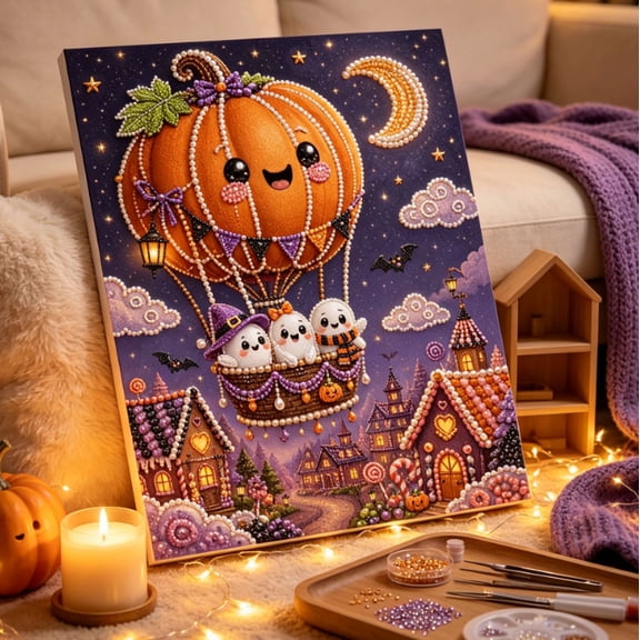 DIY Christmas Pearl Diamond Painting Art Kit, DIY 3D Pearl Art Craft Kit for Home Wall Decor, Healing Stress-Relieving (Pumpkin Balloon)