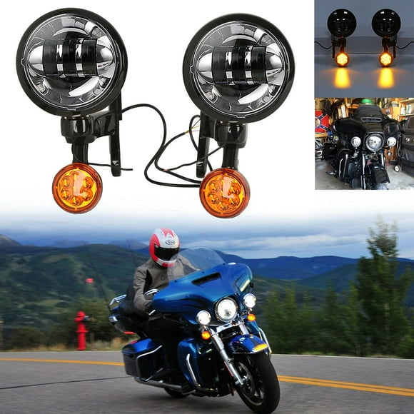 Headlight LED Fog Passing Light Lamp Housing Bucket Auxiliary Spot Fog Light Bracket Turn Signal Headlights Fit for Harley Street Glide Electra Glide Road King FLHX FLHXXX FLHTCU CVO FLHXSE 14-21