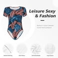 thumbnail image 4 of Saiise Grenouillère à Manches Courtes pour Femmes à Motif de Feuilles Tropicales, Pyjama à Col Rond, Justaucorps Extensible avec Fermeture à Boutons-Pression - Grand, 4 of 7
