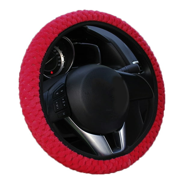 Riwesomey Auto decoración invierno cálido Universal Car-styling cálido felpa cubre coche volante cubierta perla terciopelo Automoción decorativa y accesorios rojo