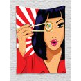 thumbnail image 1 of Sushi Tapestry, Pop Art Style Dotted Portrait of an Asian Girl Holding a Sushi Roll with Chopsticks, Wall Hanging for Bedroom Living Room Dorm Decor, 60W X 80L Inches, Multicolor, by Ambesonne, 1 of 2