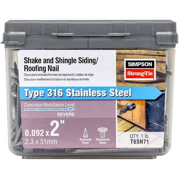 Simpson T6SN71 6D Shake&Shingle Siding/Roofing Nails 2"&13ga,316 SS,1LB,237PC