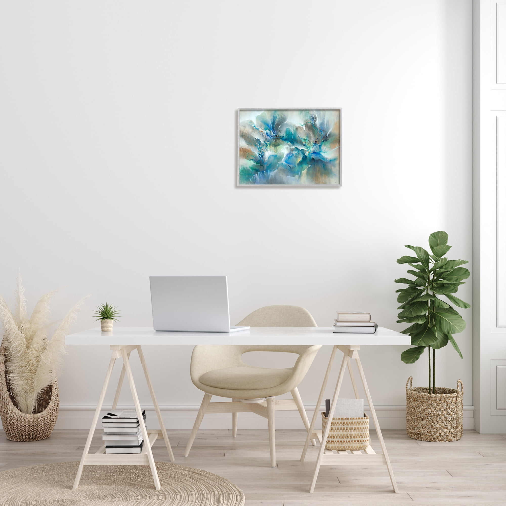 Stupell Industries Modern Blended Paint Abstraction Floral Petal Shapes Blue, 20 x 16, Design by K. Nari