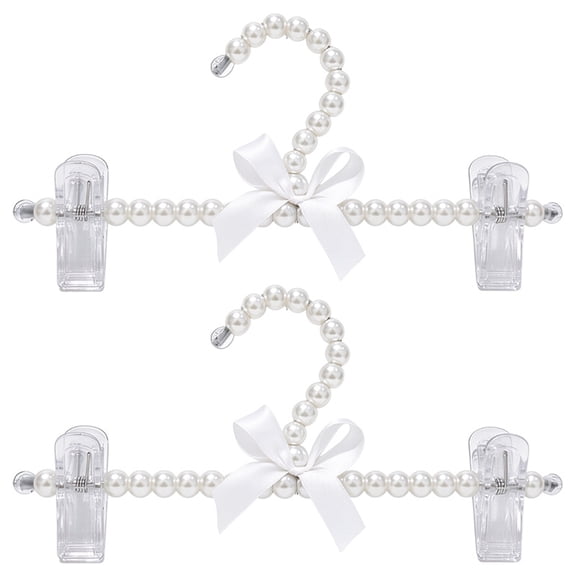 2‑Pack Elegant Pearl Clothes Hangers with Clips, White Bowknot Plastic Hanger for Skirts, Pants, Jeans, Garment Display