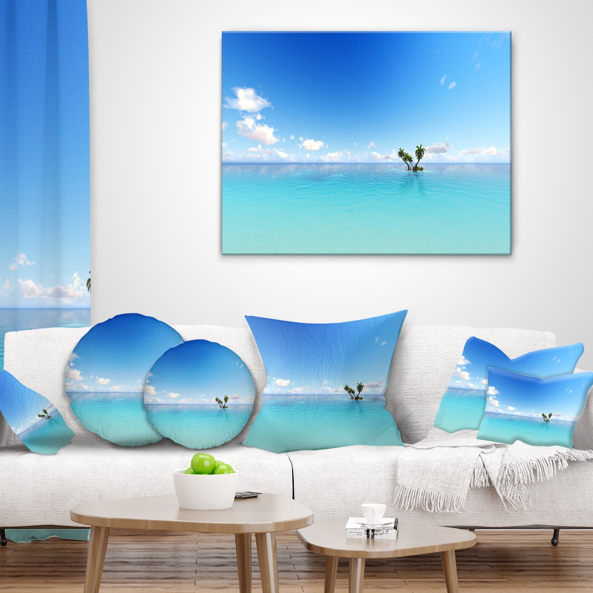 Designart Blue Corals Island Sea - Seascape Throw Pillow - 18x18