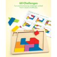 thumbnail image 4 of Wooden Puzzle Blocks Geometric Tangram Brain Teasers Jigsaw 3D Logic IQ Game Colorful Shape Pattern Montessori STEM Educational Toys Gift 60 Challenges for All Age, 4 of 7