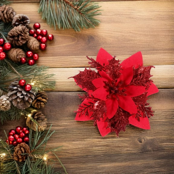 ibasenice Red Artificial Flower Ornaments for Christmas and New Year Decor 12Pcs