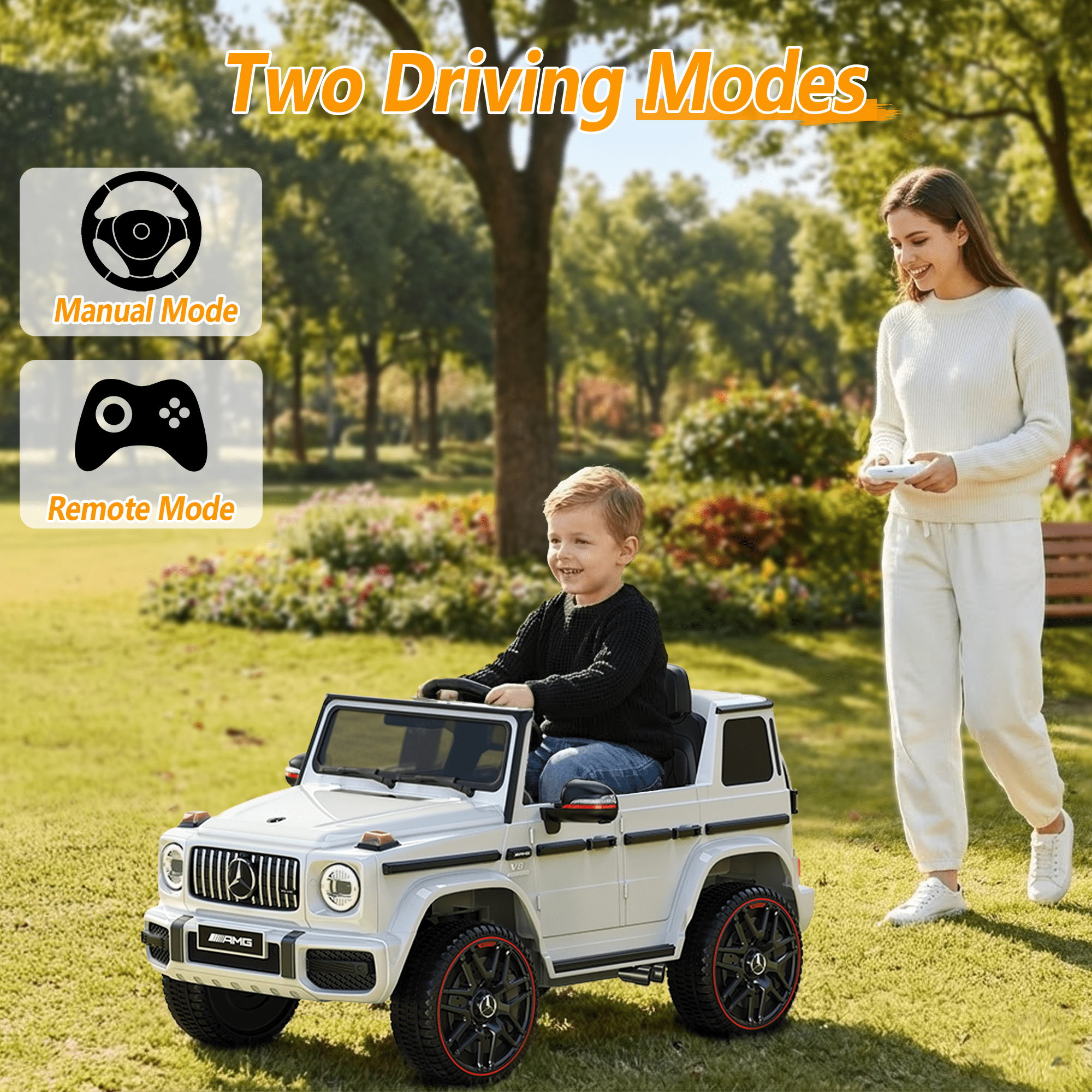 East doll 12V Power Ride on Toys for Toddlers, Kid Electric Car, G63 G Wagon Licensed Mercedes-Benz with Remote Controls, Aged 3Y+,White