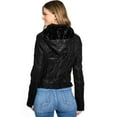 thumbnail image 3 of Palomares Women's Juniors Fitted Moto Hooded Faux Leather Jacket (Large, Black), 3 of 5