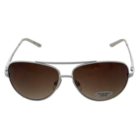 Ellen Tracy Womens Sunglass White Metal Aviator, Brown Gradient Lens ET518 2