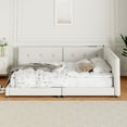 thumbnail image 2 of Queen Size Platform Bed with USB Ports, Linen Upholstered Daybed with Comfortable Backrest and Armrests, Wood Corner Daybed Frame for Living Room Bedroom, Beige, 2 of 7