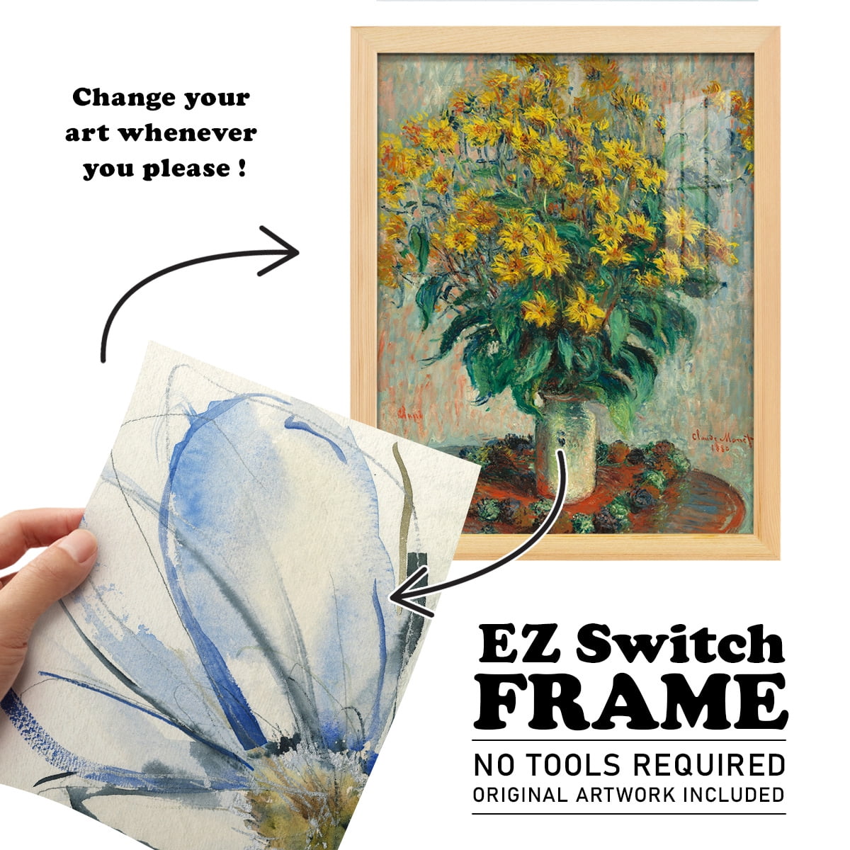 Cobalt & Paynes Petals I - Framed Print w/glass - Natural Wood