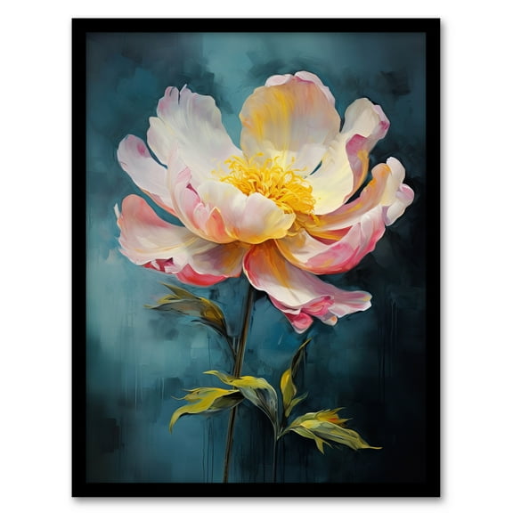 Peony Pleasure Oil Painting Blue Pink Orange Single Flower Spring Bloom Floral Art Print Framed Poster Wall Decor 12x16 inch