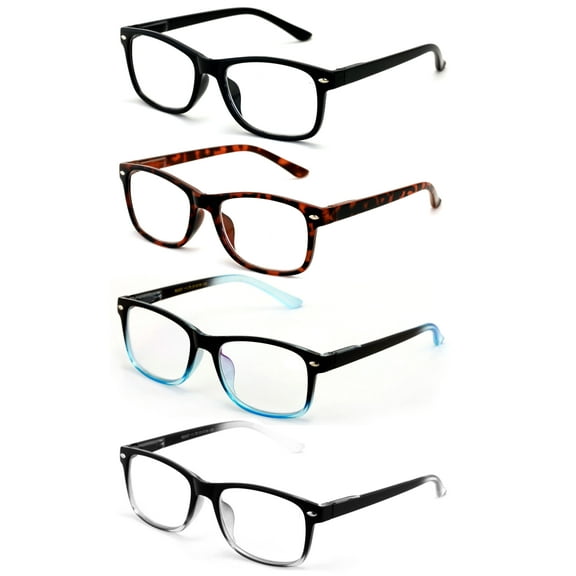4 Pair Reading Glasses Men Women - Comfortable Modern Rectangular Readers with Spring Hinge 1.00