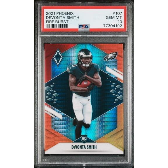 Graded 2021 Panini Phoenix DeVonta Smith #107 Fire Burst Rookie RC Football Card PSA 10 Gem Mint