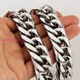 thumbnail image 6 of Heavy 20mm Silver Cut Curb Cuban Link Chain 316L Stainless Steel Men's Necklace, 6 of 6