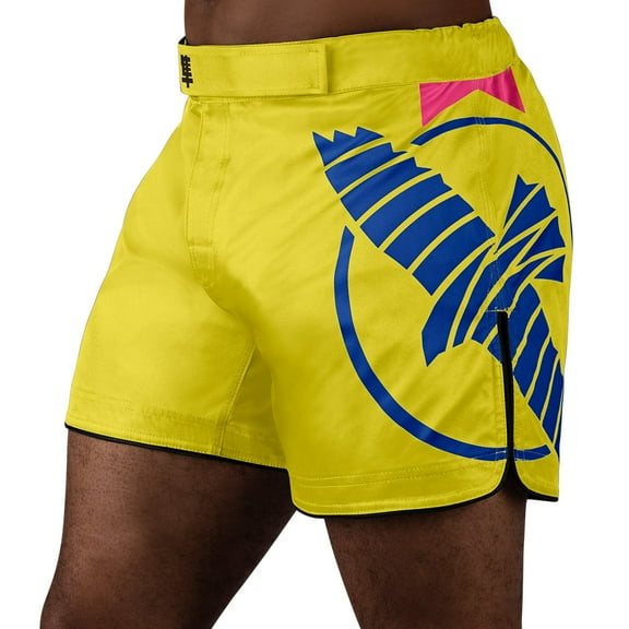 Hayabusa Men's Icon Mid-Thigh Fight Shorts - Yellow/Blue, X-Small