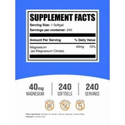 BulkSupplements Magnesium Citrate Softgels - 250mg Per Serving, with 40mg of Magnesium (240 Softgels - 240 Servings)