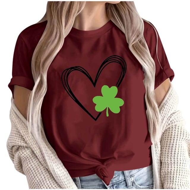 Camiseta de Manga Corta de Cuello Redondo Impresa de Primavera Superior de las Mujeres, Mezcla Ligera de Poliéster para Uso Diario Y de Fiesta Casual