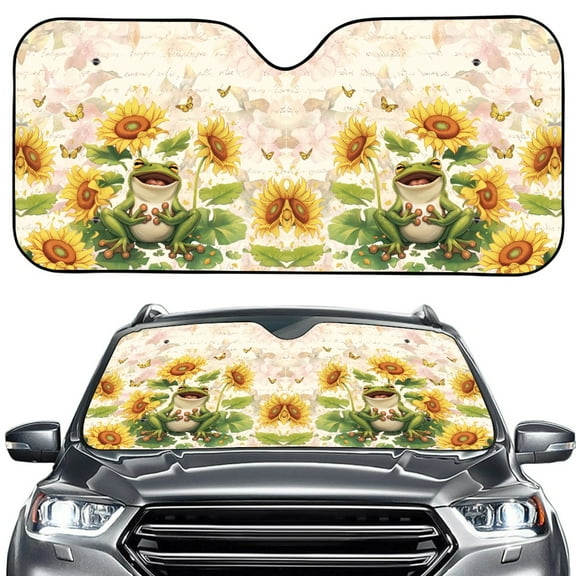 FORUDESIGNS Frog Sunflower Butterfly Pattern Car Windshield Sun Shade Thickened Windshield Dash Protector, Vehicle Dashboard Shield Car Interior Sun Protection (57.1 x 27.4 inch)