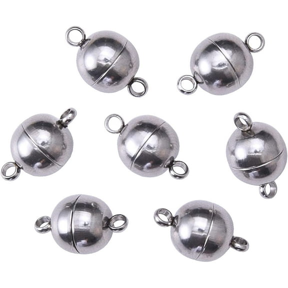 20 Sets 304 Stainless Steel Round Ball Shape Magnetic Clasp Magnet Converter for Heavy Necklaces and Bracelets Jewelry Making Findings - 16x10mm