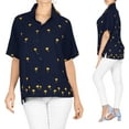 thumbnail image 4 of HAPPY BAY Women's Casual Blouse Shirt Solid Blouses Short Sleeve Button Up Dress Tops Tee Hawaiian Shirts for Women M plus-size Tiny Palm, Navy Blue, 4 of 4