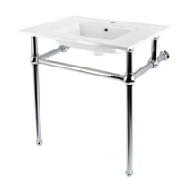 Kingston Brass KVBH312271 Templeton 31" Ceramic Console Sink with Brass Legs (1-Hole), White/Polished Chrome
