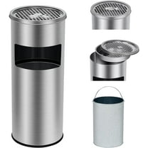 BENESKY Commercial Indoor Outdoor Trash Can, Stainless Steel Round Garbage Can with Removable Inner Bucket and Ashtray, Waste Bin for Patio, Yard, Office, Hotel