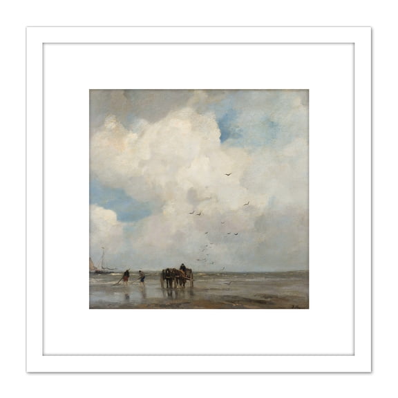 Jacob Maris Shells Fish Sea Boats Painting 8X8 Inch Square Wooden Framed Wall Art Print Picture with Mount