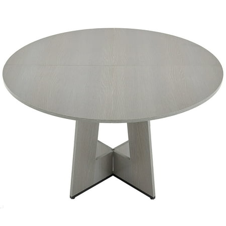 KFFKFF 47-Inch Round Dining Table, Wooden Table for 4-6 People, Farmhouse-Style Circular Dining Furniture, Rustic Table with Sturdy Wooden Legs, Suitable for Kitchen, Living Room, and Home Use, Grey