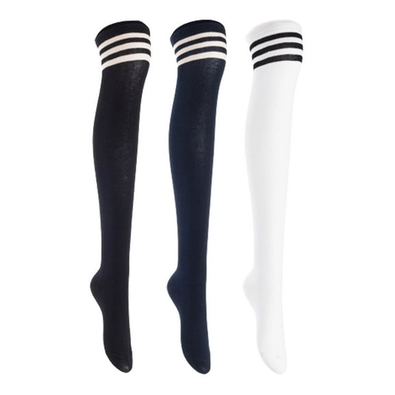 Lian LifeStyle Women's 3 Pairs Adorable Comfortable Soft Thigh High Over Knee High Cotton Socks, Size 6-9, JMYP1022 Black, Navy, White