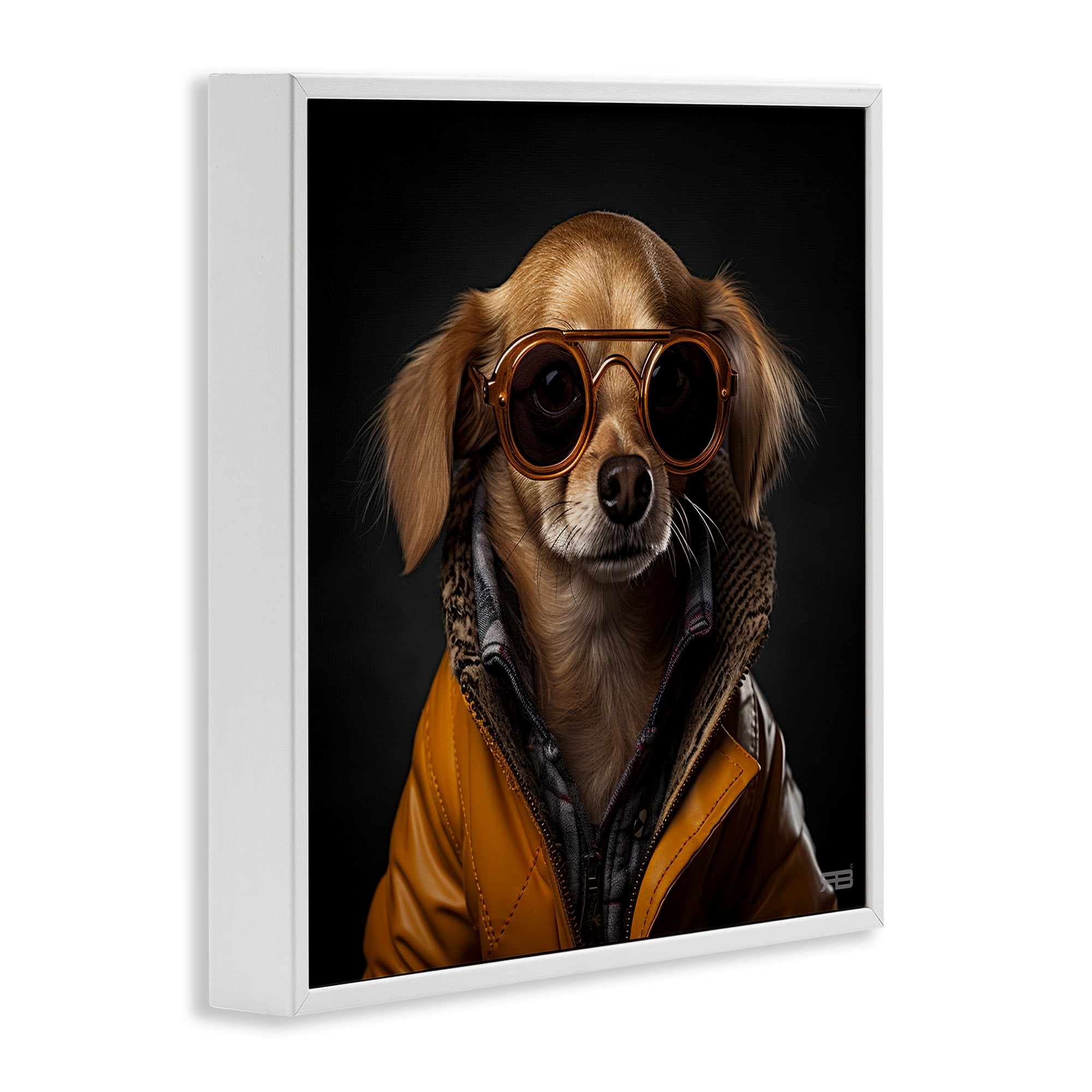 Stupell Industries Stylish Dog on Black Animals & Insects Painting White Framed Art Print Wall Art, 17 x 17