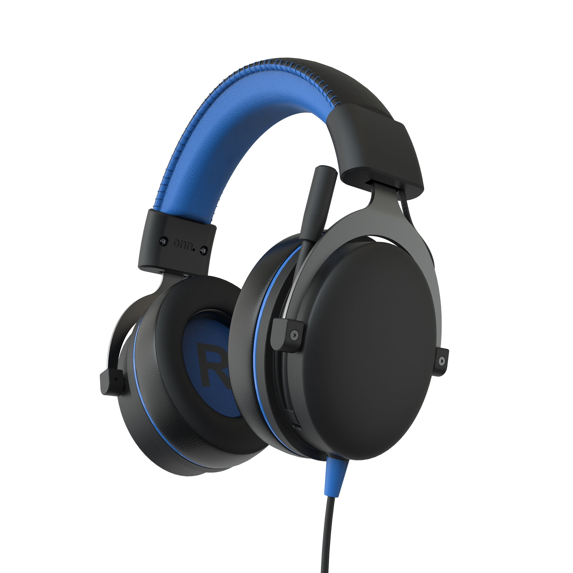 onn Wired Gaming Headset Compatible with PlayStation, Black and Blue
