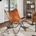 thumbnail image 1 of vidaXL Butterfly Chair Brown Real Leather, 1 of 4