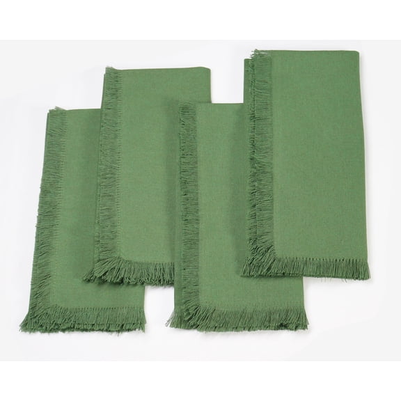 PurpleEssences Fringes Cloth Napkins Set of 4, 18x18 inches, Dinner Table Decorative - Sage Green