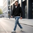 thumbnail image 7 of Men's Graphic Quarter Zip Hoodies Casual Long Sleeve Drop Shoulder Sweatshirt Pullover Streetwear Top with Kangaroo Pocket, 7 of 7