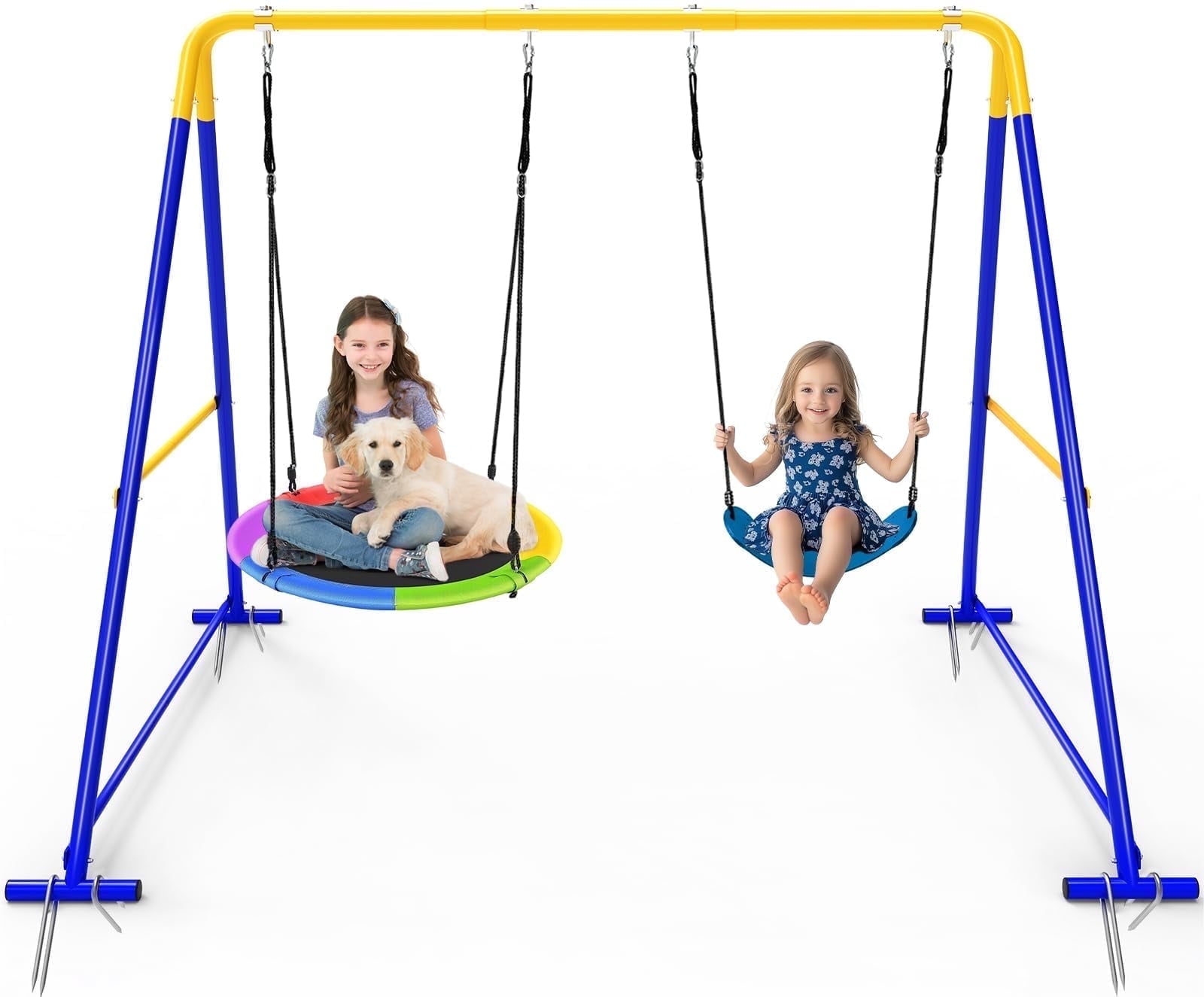 seyya 2個セット ZENSTYLE Double Metal Swing Set w/2 Saucer Seats, Seesaw - Outdoor